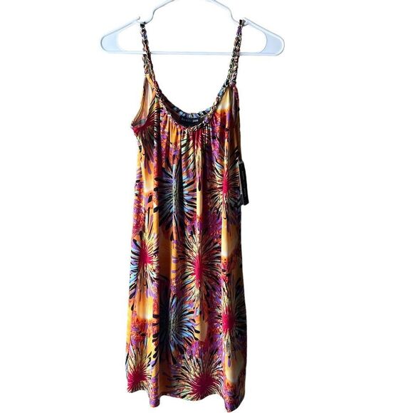 Sam And Jess Retro 70’s Dress Small Sleeveless Chain Link Multi-Color Starburst - Picture 1 of 8